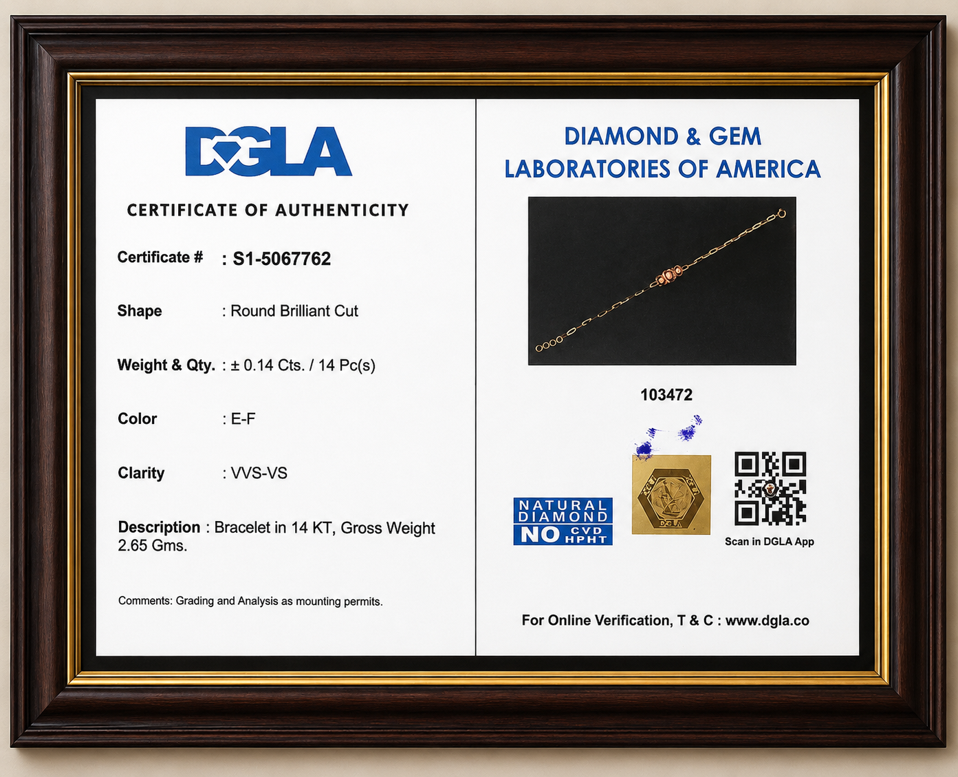 Diamond authenticity certificate