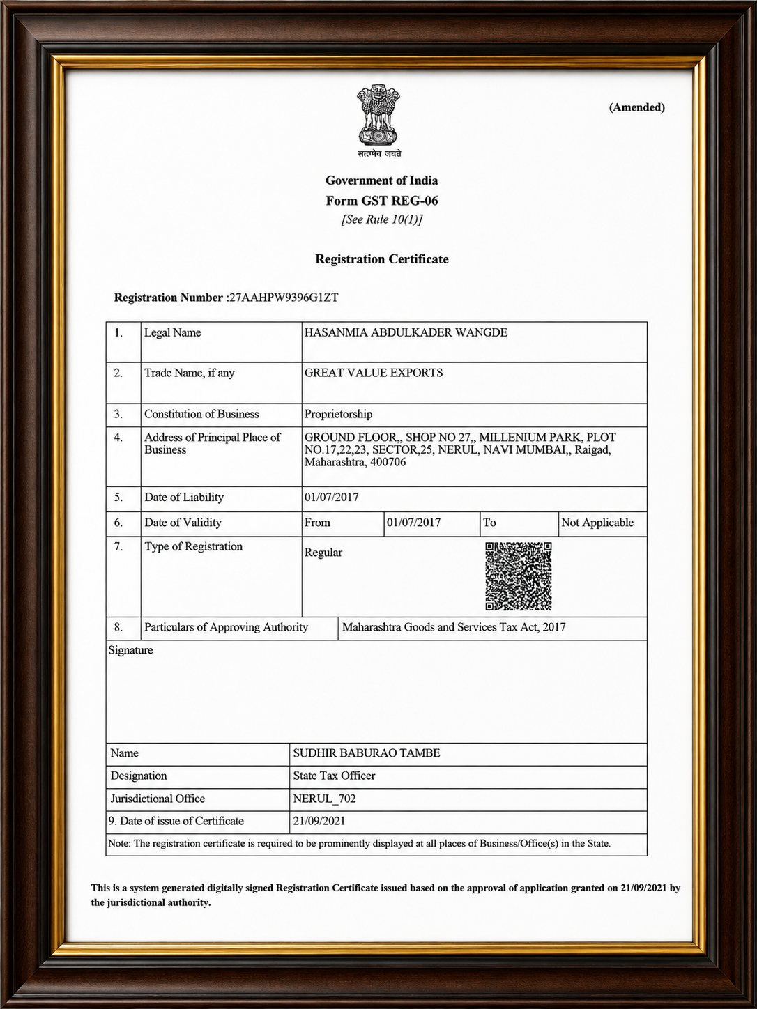 Diamond grading certificate